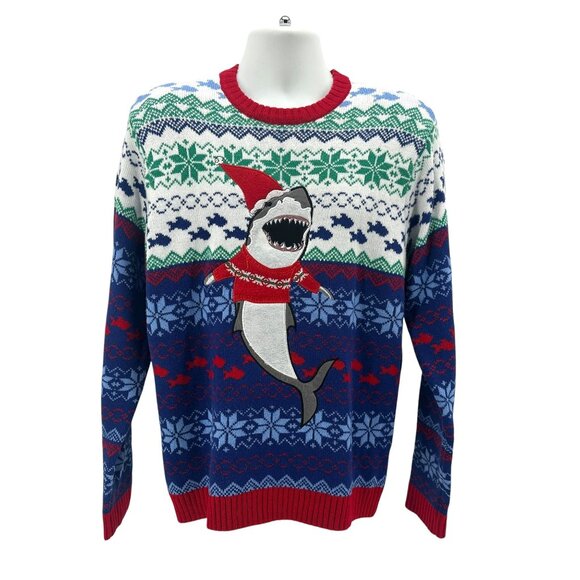 Blizzard Bay Mens Large Sweater Christmas Santa Shark Nordic Snowflake - Picture 1 of 5